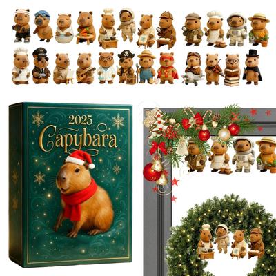 2D Acrylic Capybara Christmas Advent Decoration 24 Days Holiday Capybara Ornament Countdown Calendar for Home Christmas Tree Car