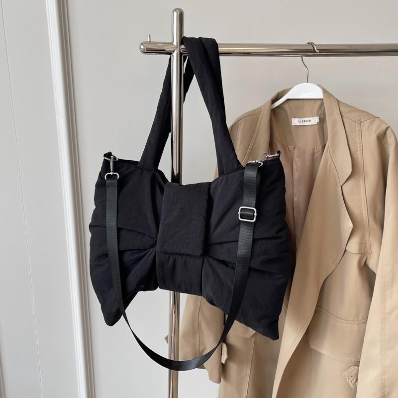 2025 New Style Simple Canvas Bag One-shoulder Handbag Cute Exquisite Bow Knot Niche Cross-slung Commuter Tote