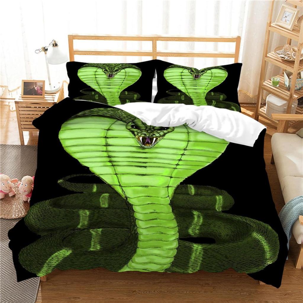 Snake Print 3D Printed Bedding Set, Reptile Down Duvet Cover, Pillowcase 2/3 Pieces, Mollusk Quilt Cover AU/DE/EU/ES Full Size Bed Cover