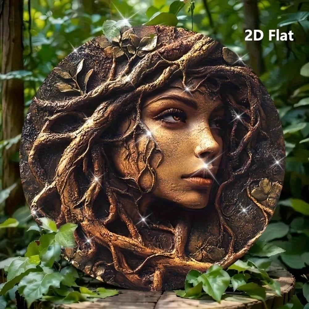 Vintage Retro Wall Art Aluminum Sign Tree Face Woman Round Decorative Plaque