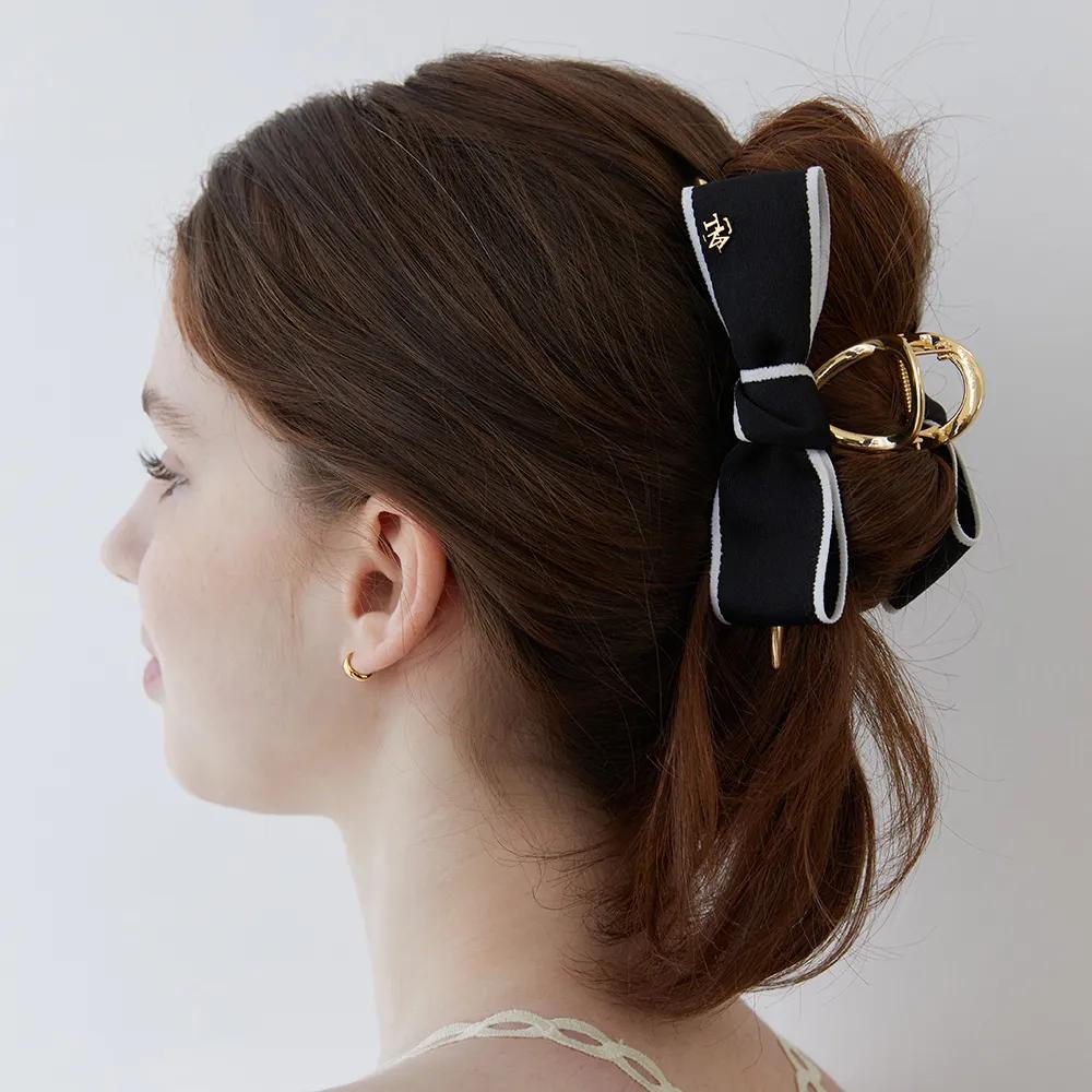 Border Ribbon Hair Crow Clip HB2232 Gold_WHITE