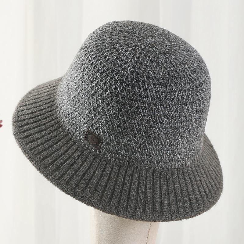 Hat Women's Autumn and Winter New Trendy Casual Versatile Knitted Wool Bucket Hat Medium and Old Small Edge Basin Hat Mother Hat