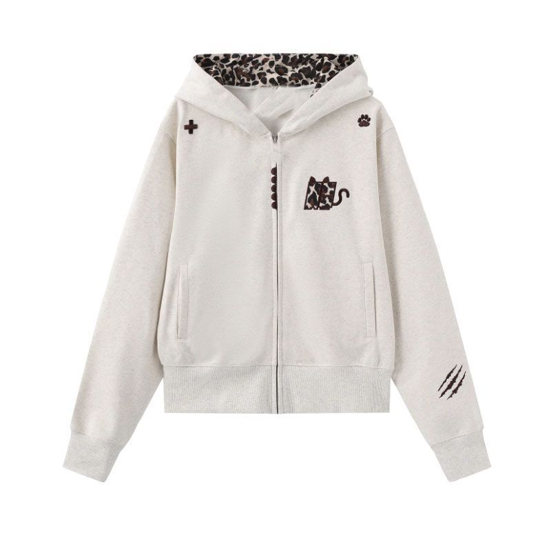 Spot American Embroidery Demon Leopard Hooded Zipper Sweater 2025 Autumn New Trend Versatile Jacket #2236