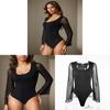 Sexy Spring Bodysuit With Mesh Sleeves And U Neck For Night Out Fashion