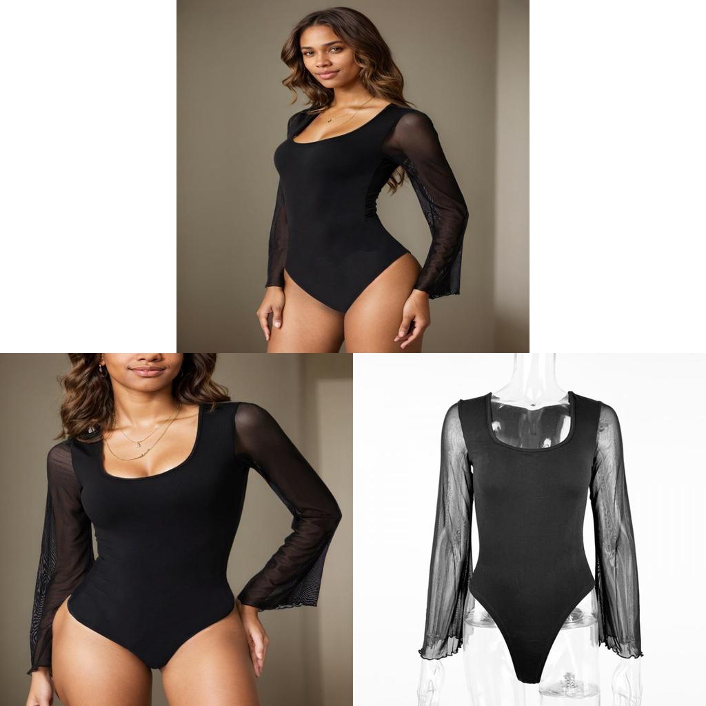 Sexy Spring Bodysuit With Mesh Sleeves And U Neck For Night Out Fashion