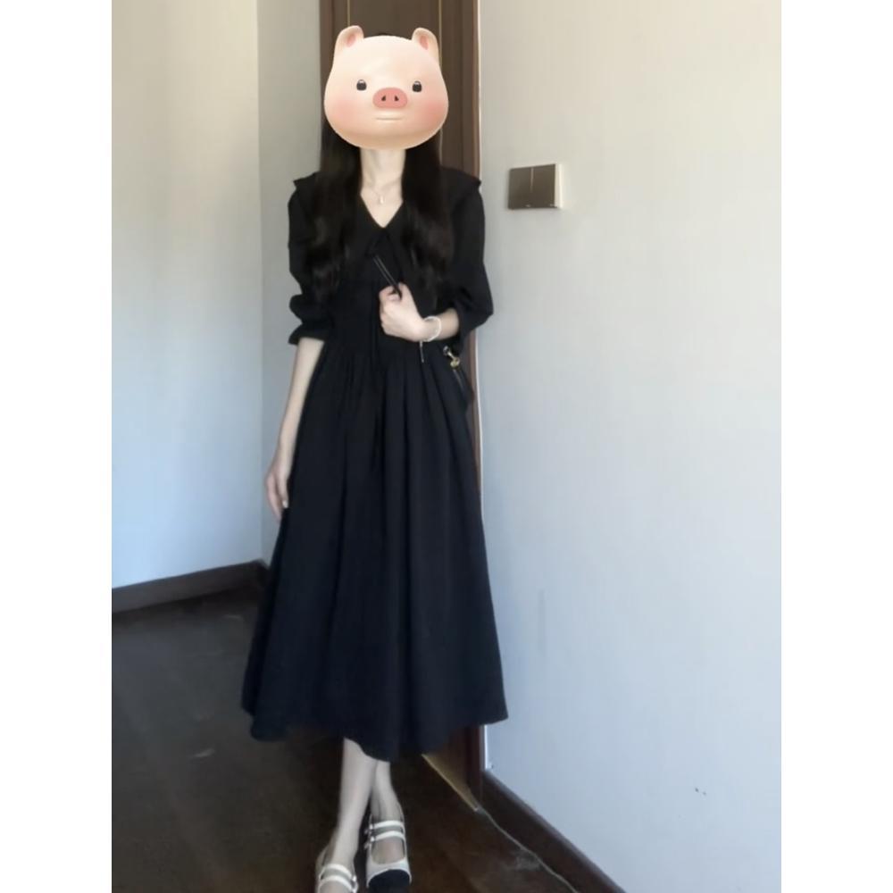 Light and Mature Style Doll Collar Black Dress for Women's Spring and Summer Women's New Waist and Thin Temperament Super Fire Dress