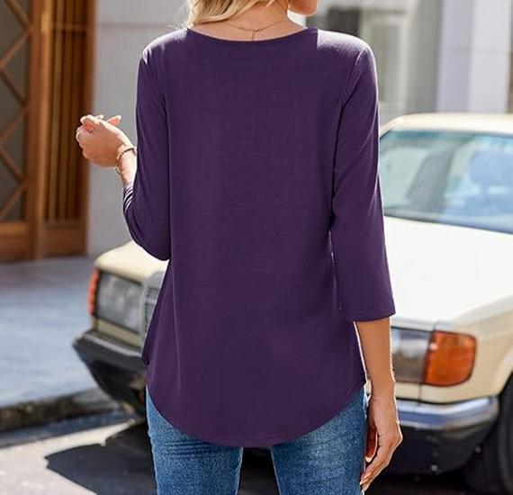 Women's Summer 2025 Fashionable Pleated Mid-Sleeve Top with Low Round Neck.