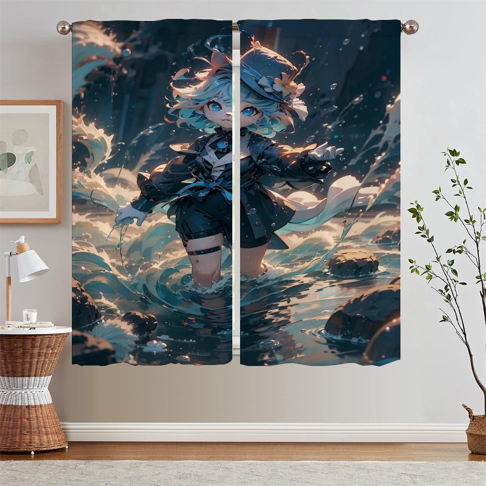 Water God Elegant Room Curtains for Living Room Shade Curtain Tiebacks Bedroom Curtains 2 Pieces Modern Home Decoration Blackout