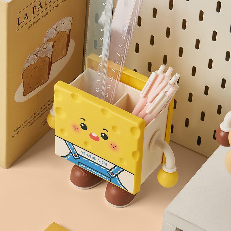 Cartoon desktop pen holder, multi-use storage box for stationery and makeup brushes.