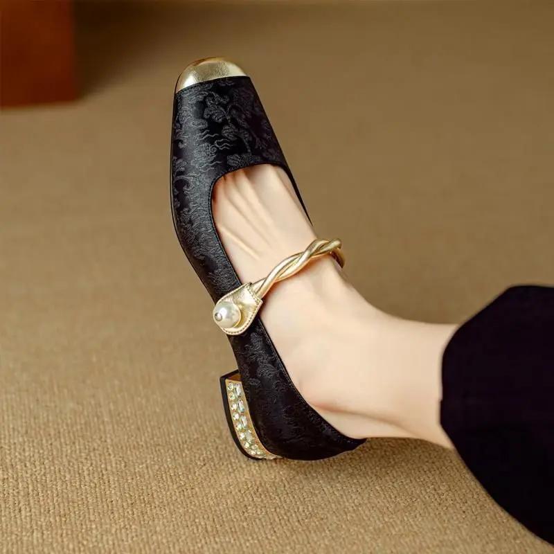 Fashion Chunky Heels Women's Shoes Japanese Style Lolita Gothic Mary Jane Ladies Pumps Block Heel Low Elegant Square Toe Genuine Mark 39