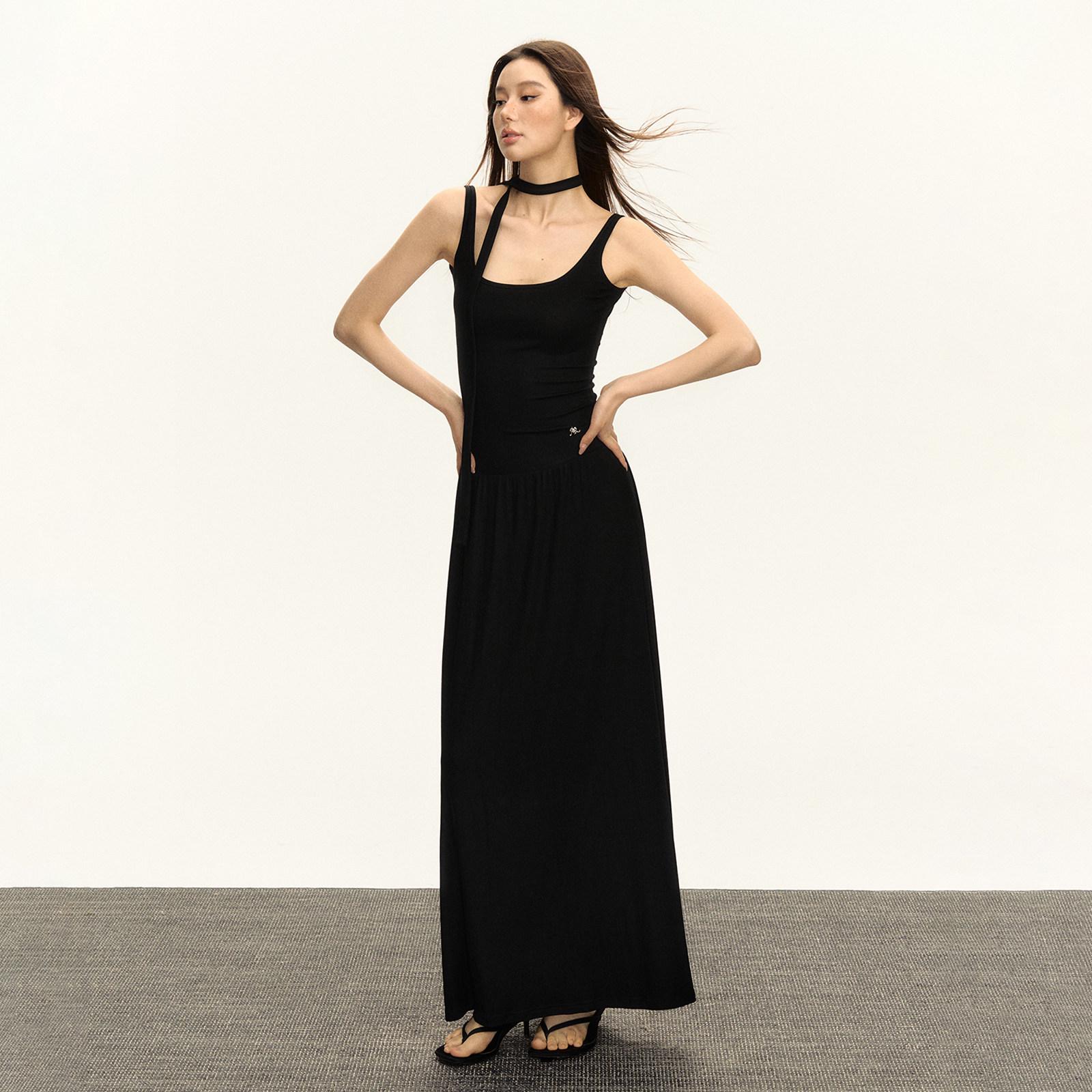 Ariseism Retro Halterneck Dress: Women s Slim Long Summer 2026 Skirt Extra Small чёрный