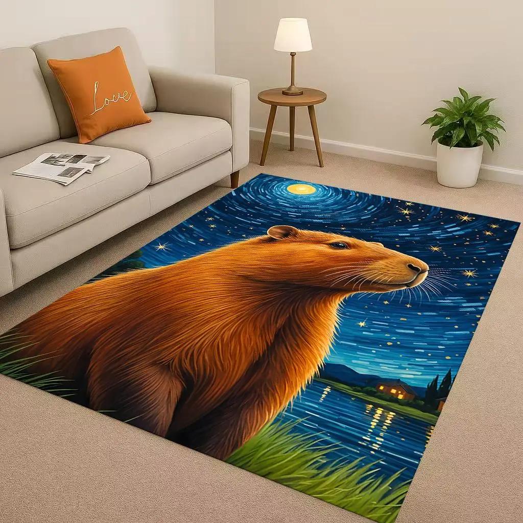 3D Cute Capybara Art Cartoon Living Room Non-Slip Area Rug Soft Carpet for Bedroom Playroom Sofa , Easy Clean Home Decor Doormat
