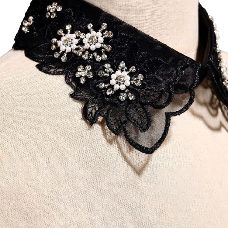 Fashionable Embroidery Floral Beaded Lace Fake Collar for Women Lapel Ruffled Organza Removable Collar Dress Accessory
