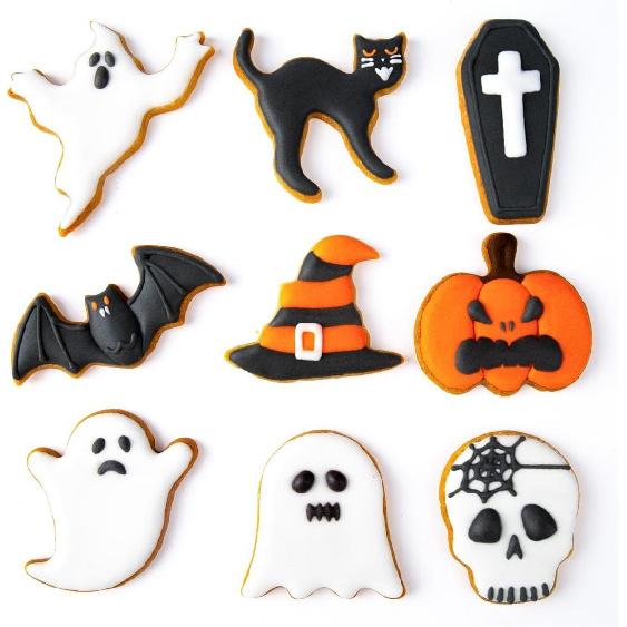 Halloween Cookie Cutters Set,9 Piece Stainless Steel Metal Halloween Cookie Cutters Shapes - Pumpkin, Ghosts, Bat, Black Cat, Witch's Hat, Skull,