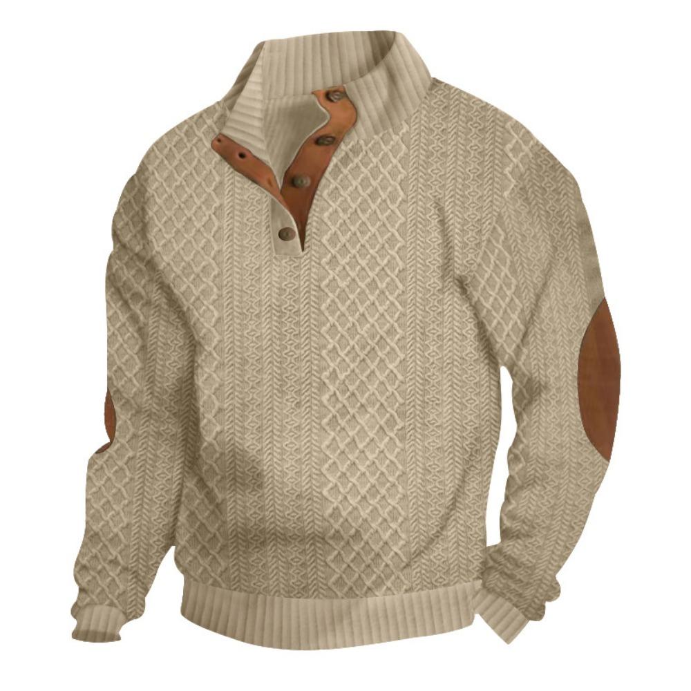 Autumn and Winter New Men's Outdoor Leisure Standing Neck Long Sleeved Jacquard Knitted Pullover Sweater