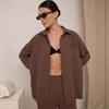 Women's Lapel Pocket Long Sleeve Button Down Shirt And Elastic Waist Wide Leg Pants Two Piece Casual Tracksuit