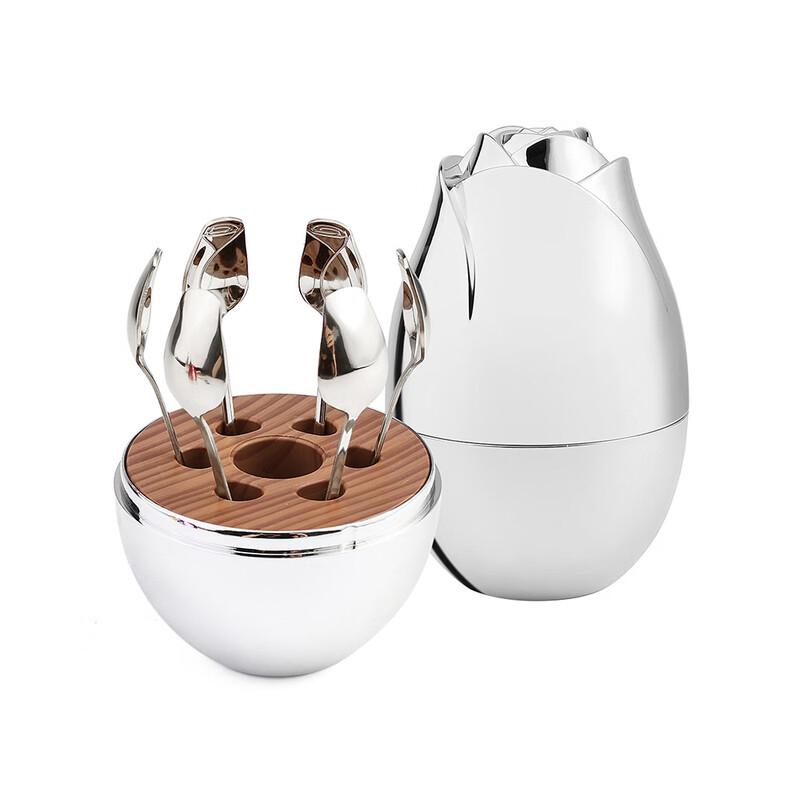 Stainless Steel Rose Coffee Spoon Set Set of 6 Spoons with Rose Egg