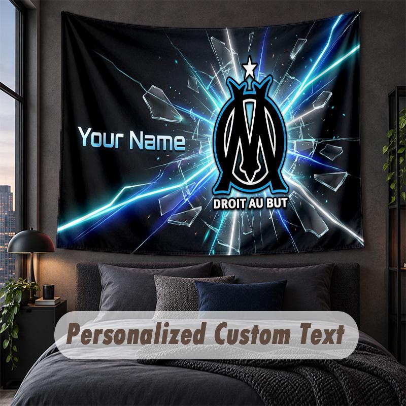Custom Name Text Tapestry,Olympique Marseille FC Decorative Wall Hanging, Background Tapestry For Home Bedroom