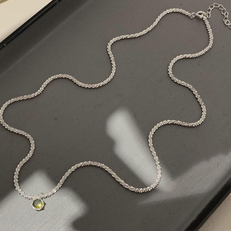 925 Silver Women's Neck Chain Shiny Green Round Zircon Aesthetic Necklaces For Women Luxury Jewelry Accessories Money 925