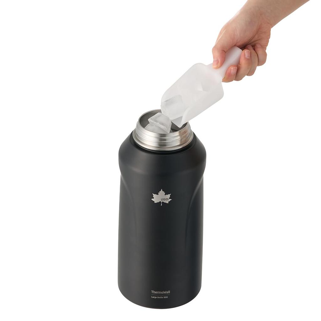 LOGOS ThermoWall Vacuum Insulated Large Ice Drink Bottle 1300ml Black 81286271 Keeps Drinks Cold Ideal for and Direct - Geki-no (Type 627) -