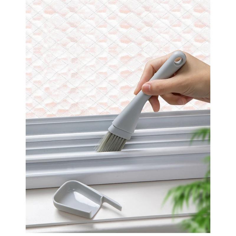Window Groove Cleaning Brush Windows Slot Cleaner for Door Floor Gap Keyboard Brush+Dustpan 2 In 1 Household Cleaning Tools Kit