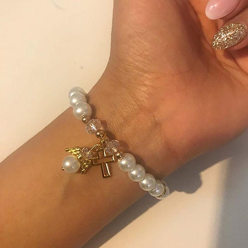Hollowed-out Cross Angel Accessory Bracelet Elastic String Bracelet Elastic Baptismal Jewelry
