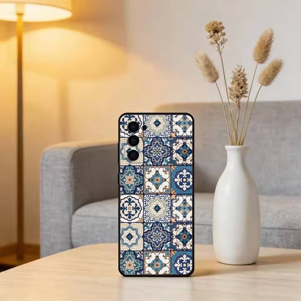 M-Moroccan T-Tile Phone Case For Samsung S25,S24,S21,S22,S23,S30,Ultra,S20,Plus,Fe,Soft Silicone Black Cover
