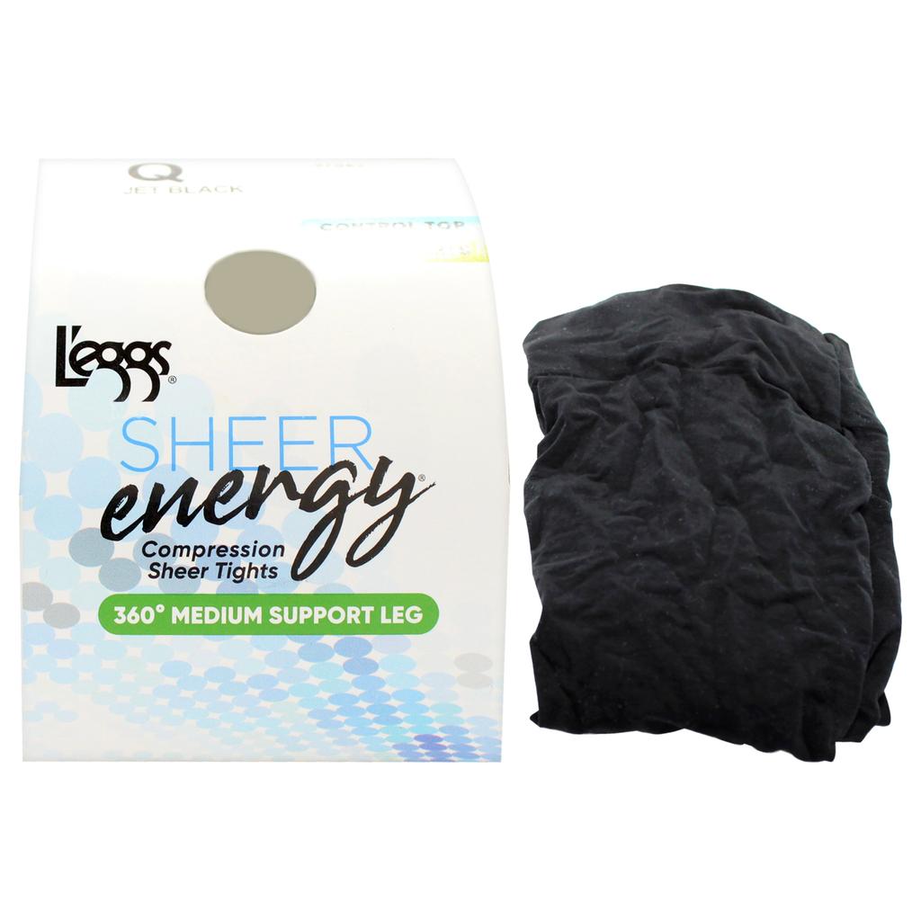 Sheer Energy Compression Sheer Tights 360 Medium Support - LSE107 Jet Black by Leggs for Women - 1 Pair Pantyhose (Q)