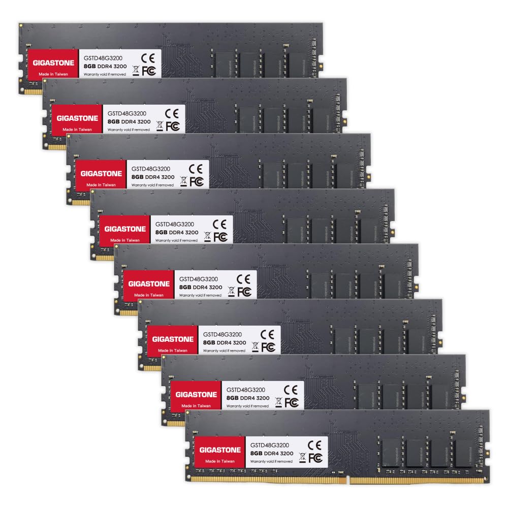 

GIGASTONE 8 ГБ x 8 DDR4 3200 МГц або CL22 UDIMM 288 Pin Unbuffered Unbuffered PC Лише модуль пам’яті [Пам’ять DDR4] (Комплект 64 ГБ) (2933 МГц 2666 МГц)