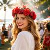 Bridal Flower Crown Bohemian Rose Flower Crown Summer Holiday Flower Headband Floral Hair Accessory for Wedding Bridesmaid Beach Vacation