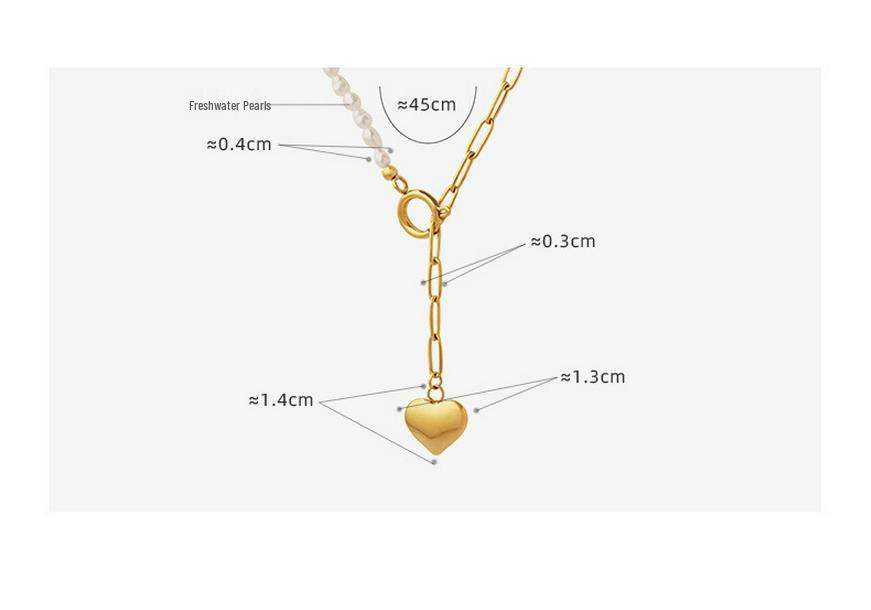 Elegant Heart Pendant Necklace with Natural Freshwater Pearl and Clavicle Chain