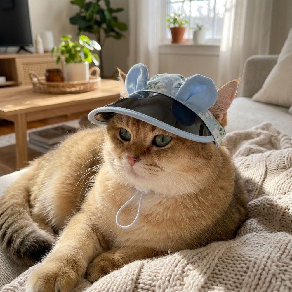 Breathable Dog Sunscreen Hat Adjustable UV Protection Cat Sunshade Cap with Ear Holes Colorful Print Dog Visor Hats Travel Use