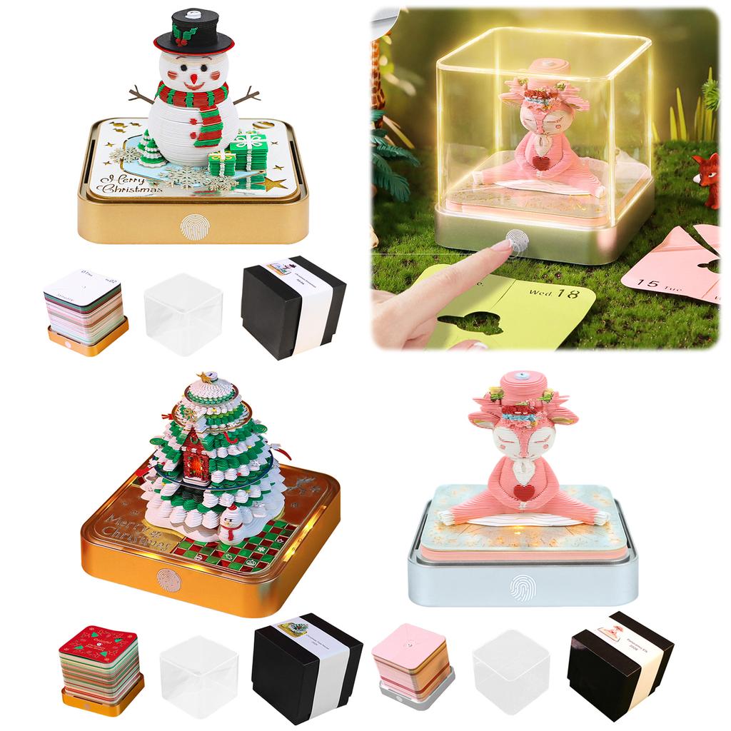 Tear-Away 3D Paper Art Notepad with Lights Tear-Away Paper Sculpture Art Calendar for Christmas Birthday Anniversaries
