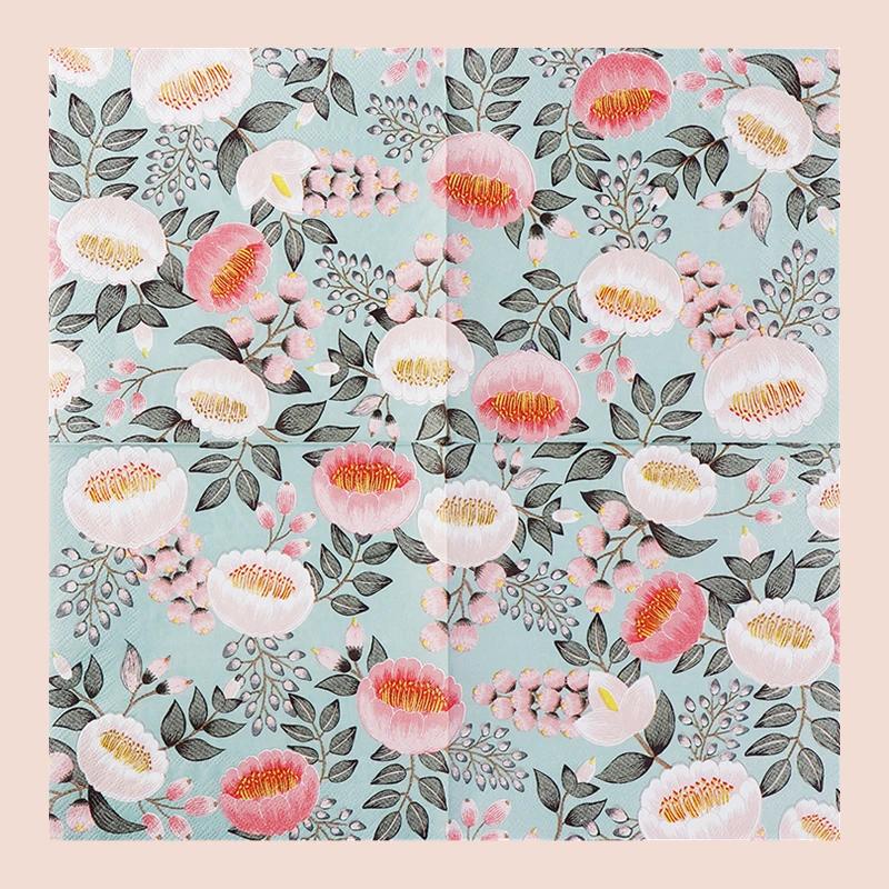 

20 шт./упак. 33*33 см 2-слойные одноразовые салфетки для вечеринок с рисунком цветов и растений