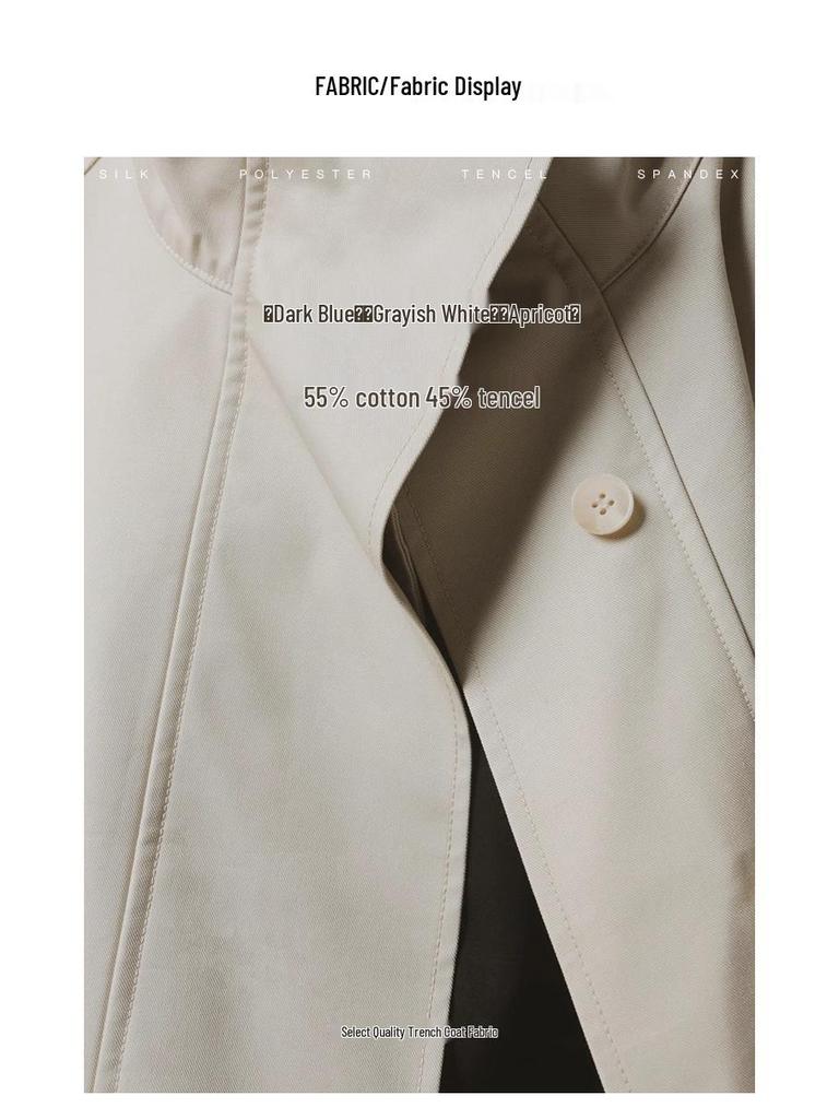 Rongtai Women's Tencel Drapey Trench Coat - Spring 2025 Collection, British Style with Tie-Waist and Stand Collar