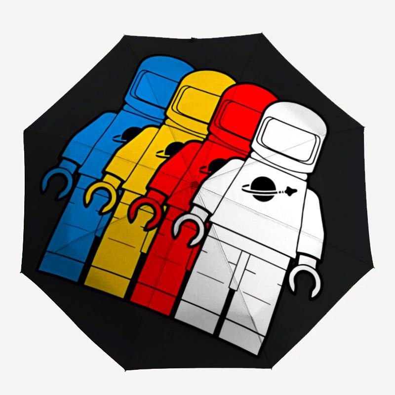 

1pc Lego Astronauts Automatic Open/Close Folding Umbrella, Windproof 8 Rib Construction, Lightweight Travel Umbrella for Women/Men,a0903198