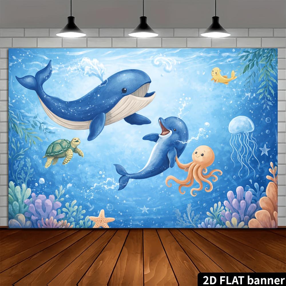 2D flat ocean-themed party banner background. Fresh underwater world theme. Can be used as wall decoration.