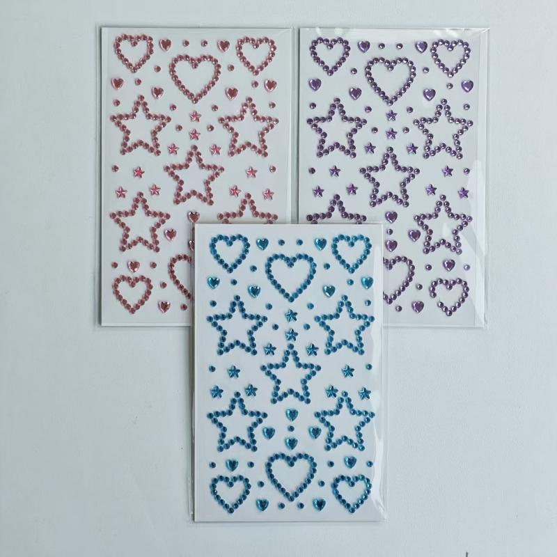 Beautiful Shiny Crystal Rhinestones Pearl Star 3D Stickers Scrapbook Phone Case DIY Decorations Dance Show Makeup Face Stickers