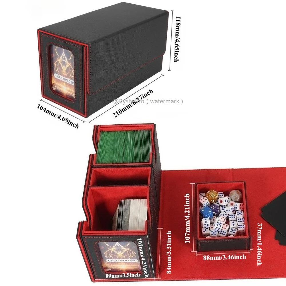 3-in-1 Card Deck Box Holds 200+ Sleeved Card Magnetic Card Case with 2 Commander Display and 1 Dice Tray for MTG TCG Sports