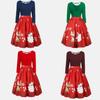 Elegant Womens Fashion Long Sleeve Plus Size Christmas Print Criss Cross Party Dress