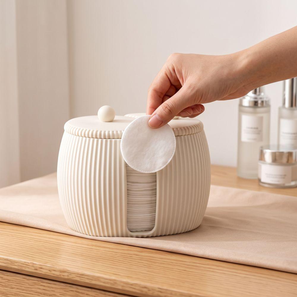3D Printed Cosmetics Storage Box Striped Pattern Cotton Pad Holder  Washbasin Counter Decor