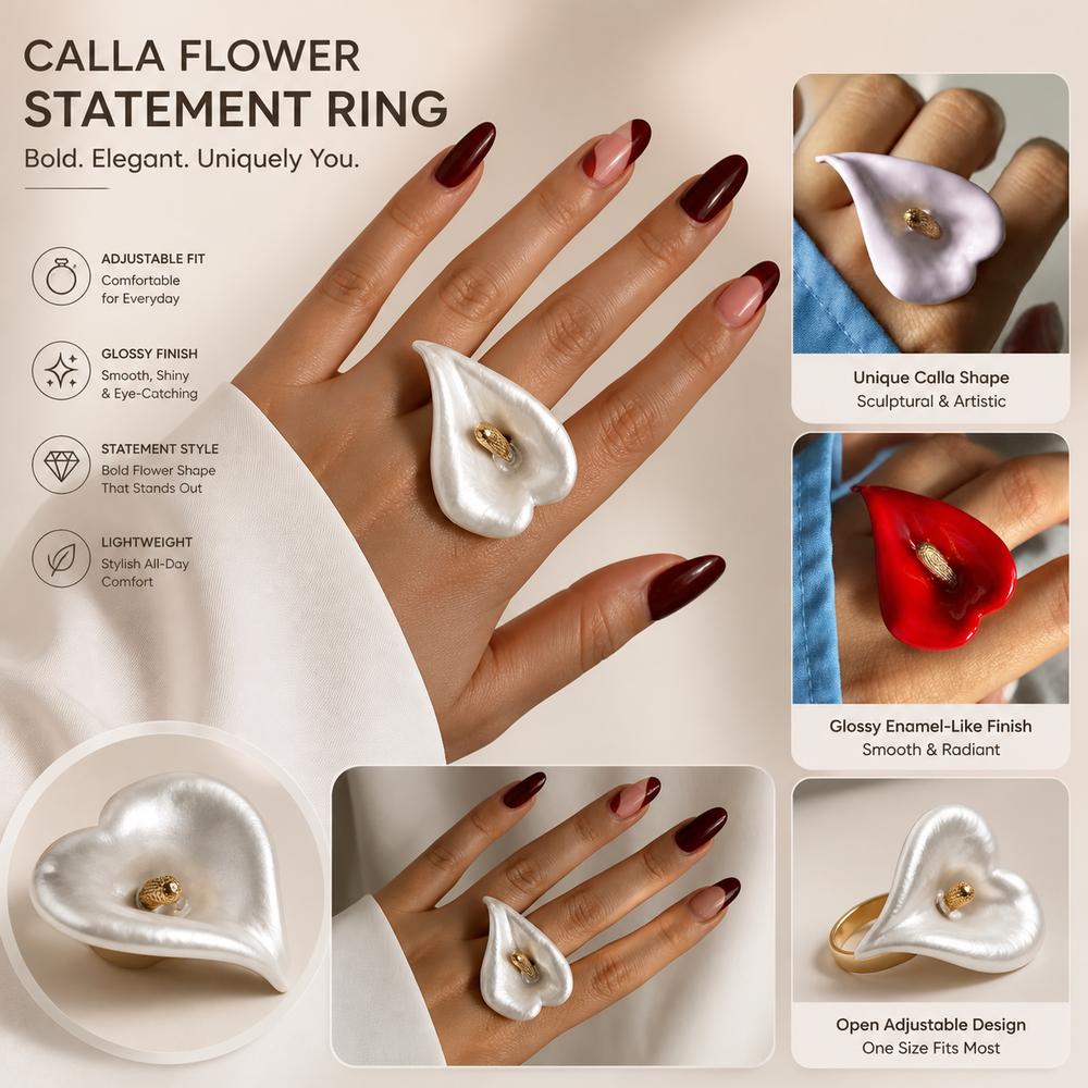Open Flower Ring Dripping Oil Enamel Finger Jewelry Fashion Accessory Calla Flower Ring Women