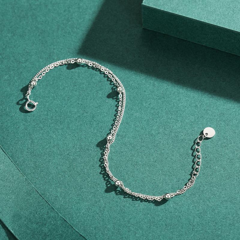 MODIAN Silver Double Layer Beads Link Chain 925 Sterling Silver Trendy Simple Female Bracelet For Women Wedding Jewelry