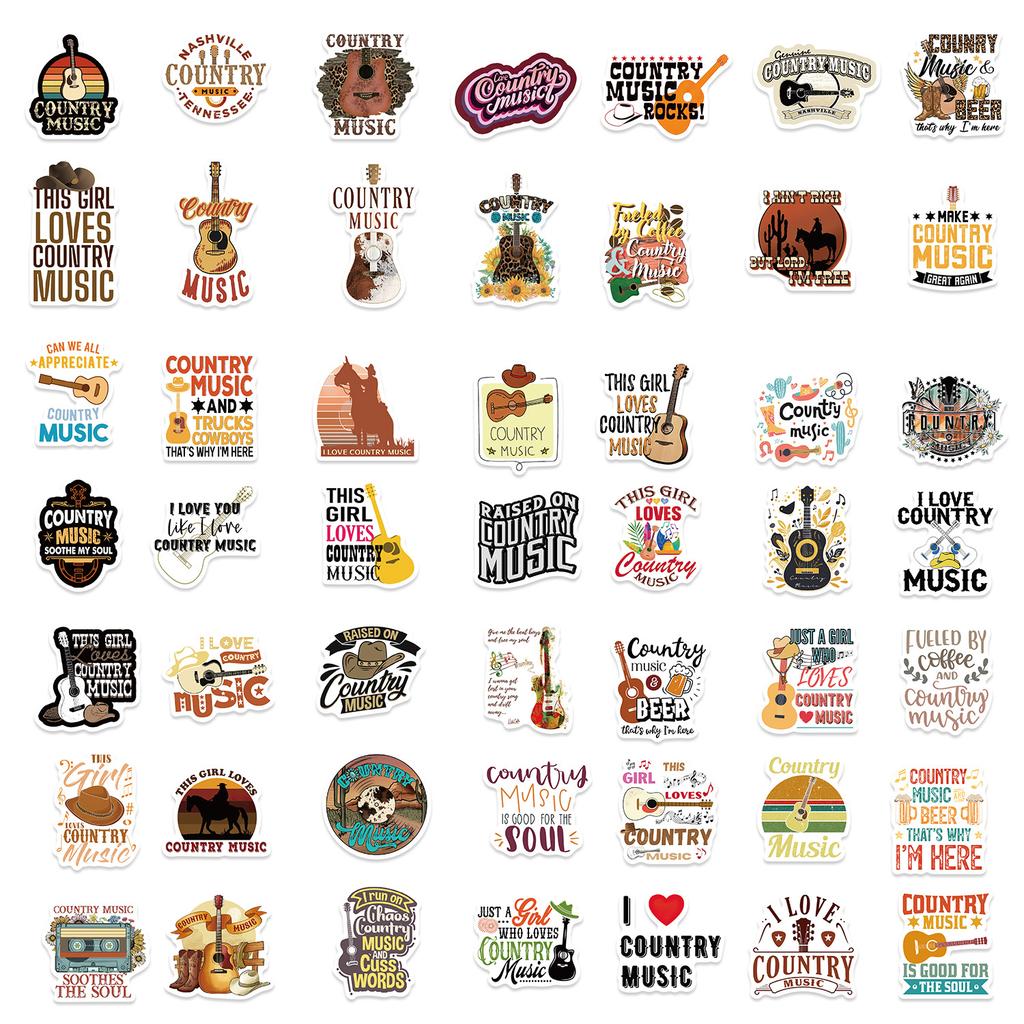 50 Cartoon Country Music Graffiti Stickers Decorate Guitar Notebook Suitcase DIY Waterproof Stickers