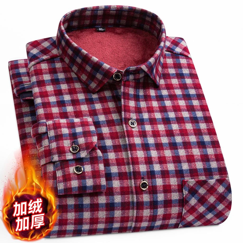 2026 Autumn Winter Men's Fashion Plaid Striped Print Shirts Double-sided Fleece Long Sleeve Thick Warm Shirts Soft Big Size 7XL