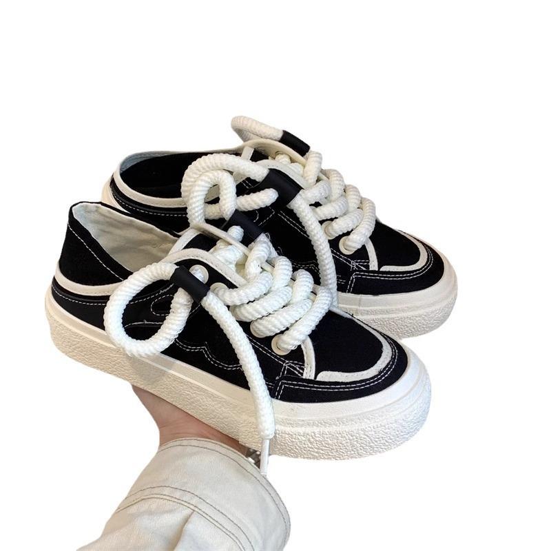 Niche autumn thin canvas shoes women ins lazy half support two wear versatile board shoes