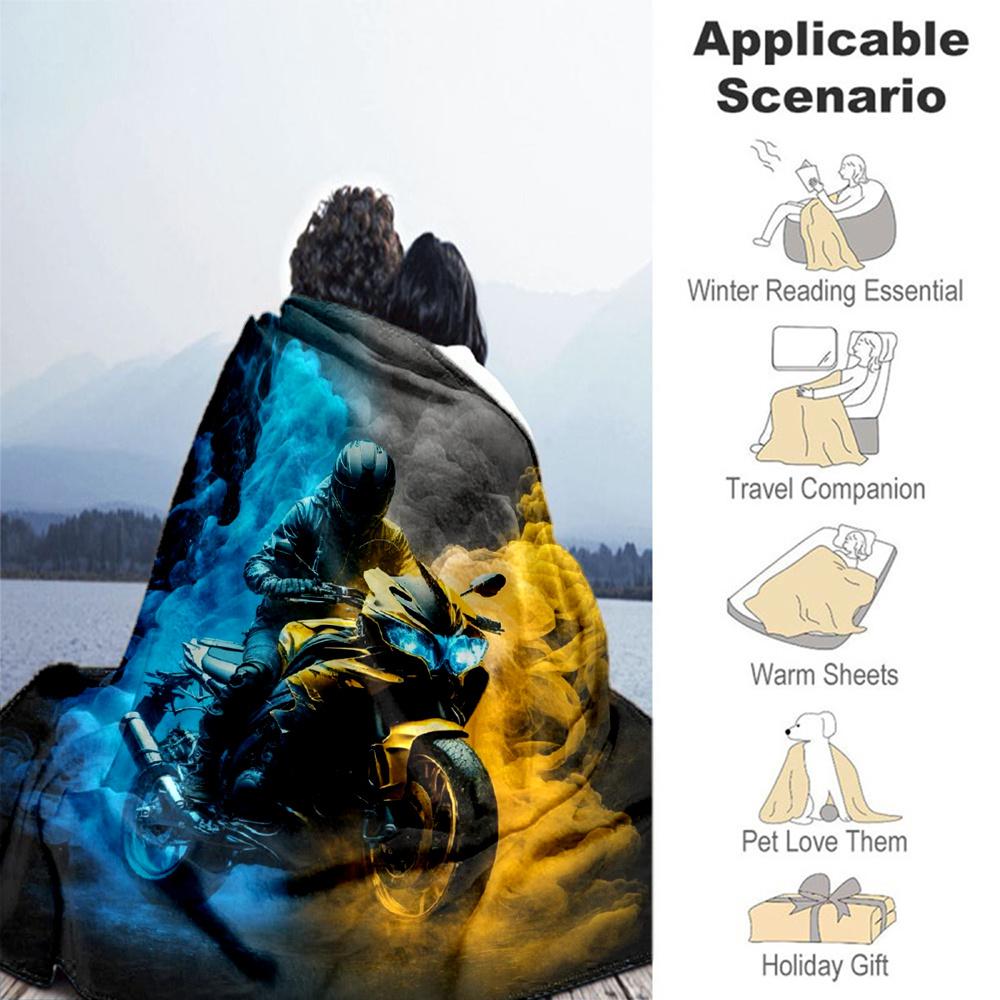 1pc Motorcycle Rider Flannel Blanket, Comfortable and Warm Blanket, for Camping Sofa Bed and Couch Office035