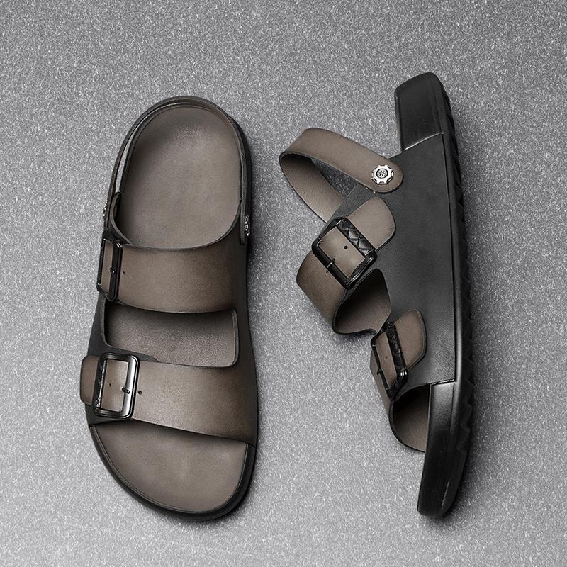 Fashion Casual Leather Mens Sandals Non-slip Summer Slippers Outdoor Beach Half Drag Dual-Purpose Slides Wading Aqua Shoes Casual Shoes