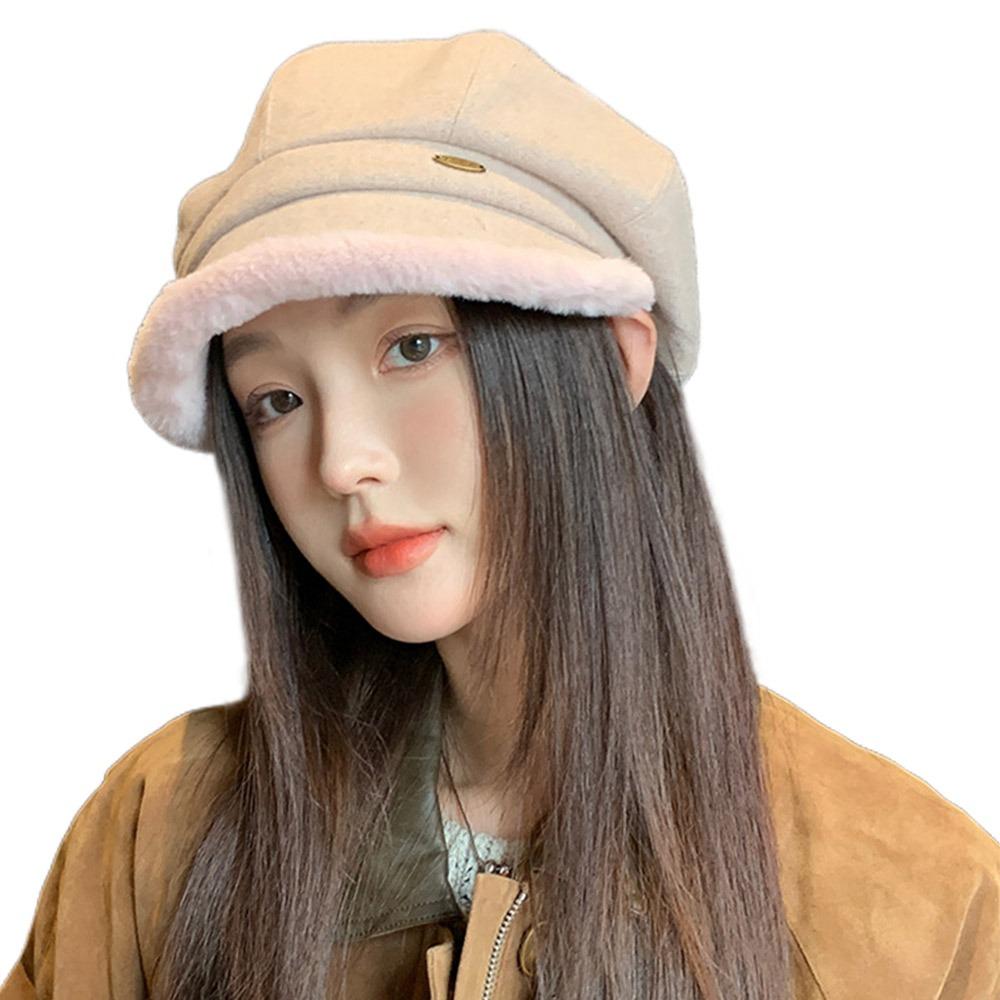 

Fashion Warm Winter Berets Hat Retro Plain Cap Solid Color Lamb Fleece French Artist Hat Women Girls рожевий