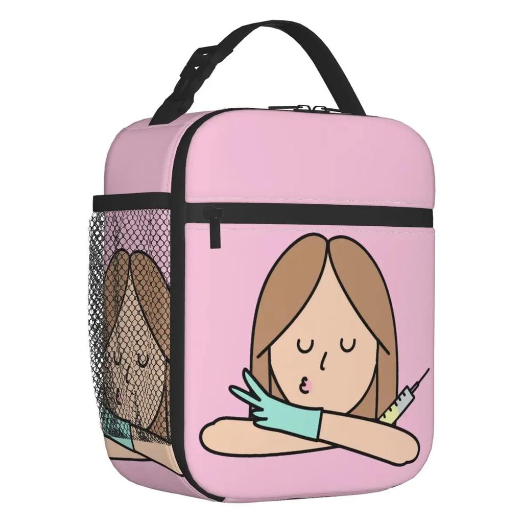Cartoon Ladies Nurse Doctor Printed Portable Lunch Box for Women Multifunction Cooler Thermal Food Insulated Lunch Bag